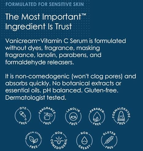 Vanicream Vitamin C Serum – Free of Dyes, Fragrance, Masking Fragrance, Lanolin, Parabens & Formaldehyde Releasers – For Sensitive Skin – 1.2 Fl Oz