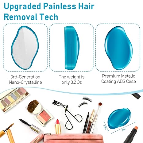 hoyesch Crystal Hair Eraser for Women and Men, Reusable Crystal Hair Remover Magic Painless Exfoliation Hair Removal Tool, Magic Hair Eraser for Back Arms Legs (Blue)