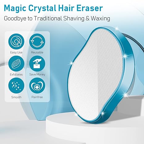 hoyesch Crystal Hair Eraser for Women and Men, Reusable Crystal Hair Remover Magic Painless Exfoliation Hair Removal Tool, Magic Hair Eraser for Back Arms Legs (Blue)