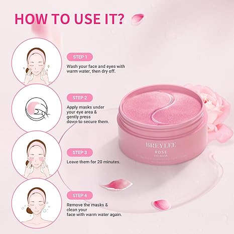 BREYLEE Rose Eye Maskâ€“ 30 Pairs – Eye Treatment Mask, Under Eye Bags Treatment, Under Eye Masks for Puffy Eyes, Anti-Aging,Anti-Wrinkle and Fine Lines, Under eye Dark Circles