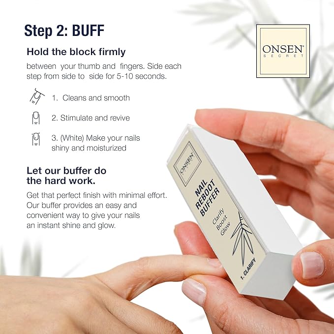 Onsen Secret Ultimate Nail Reboot Kit – Professional Nail File and Buffer, 3-Way Block w/Replacement Pads, Nail Strengthening Cuticle Cream, Reboot Oil & Anti Aging Hand Lotion