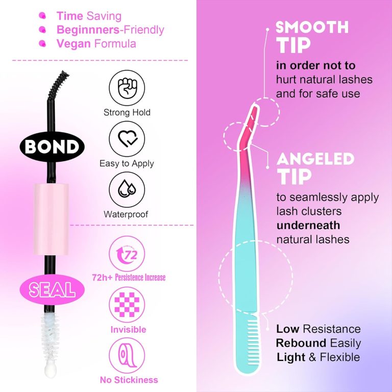 DIY Lash Extension Kit 280pcs Individual Lashes Cluster D Curl Eyelash Extension Kit 50D 9-16mm Mix Thick Lash Clusters with Lash Bond and Seal and Lash Applicator Tool for Self Application at Home (50D-0.07D-9-16MIX KIT)