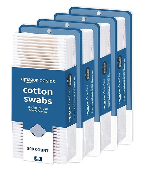 Amazon Basics Cotton Swabs, 2000 Count (4 Packs of 500) (Previously Solimo)