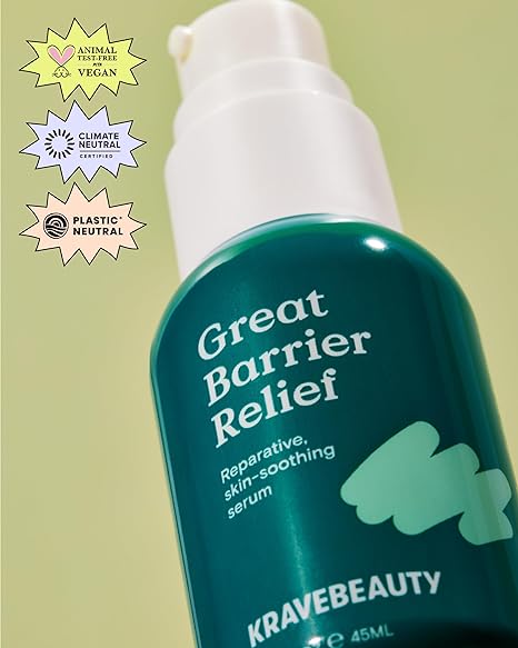 KraveBeauty Great Barrier Relief – Soothing Skin Barrier Repair Serum with Tamanu Oil to Soothe Irritations and Calm Redness for All Skin Types, Vegan and Cruelty-Free, 1.52 fl oz