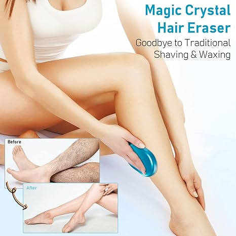 hoyesch Crystal Hair Eraser for Women and Men, Reusable Crystal Hair Remover Magic Painless Exfoliation Hair Removal Tool, Magic Hair Eraser for Back Arms Legs (Blue)