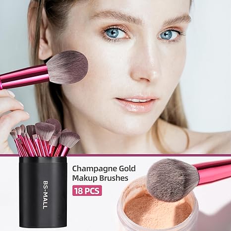 BS-MALL Makeup Brush Set 18 Pcs Premium Synthetic Foundation Powder Concealers Eye shadows Blush Makeup Brushes with black case (C-DarkPink)