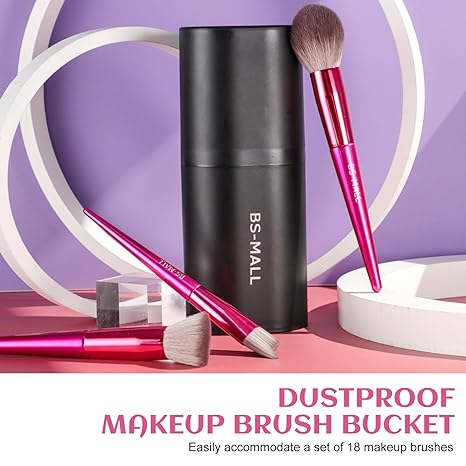 BS-MALL Makeup Brush Set 18 Pcs Premium Synthetic Foundation Powder Concealers Eye shadows Blush Makeup Brushes with black case (C-DarkPink)