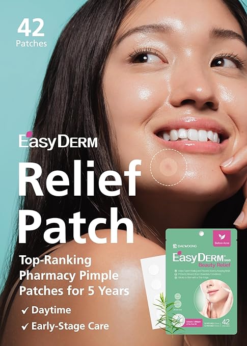 DWEasyDerm 3 types of pimple patches – Quick Calming Micro-Patches(8ea), Relief Cover Patches(42 counts), Original Hydrocolloid Patches(42 counts)