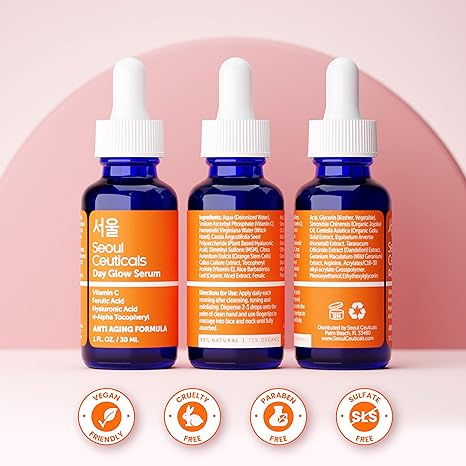 SeoulCeuticals Korean Skin Care 20% Vitamin C Hyaluronic Acid Serum + CE Ferulic Acid – Potent Anti Aging, Anti Wrinkle Korean Beauty 1oz