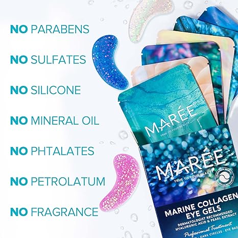 MAREE Eye Gel Pads – Under Eye Wrinkle Patches for Puffy Eyes and Dark Circles with Natural Marine Collagen & Hyaluronic Acid – Anti-Aging Eye Mask for Face to Soothe Puffiness, Eye Bags and Wrinkles