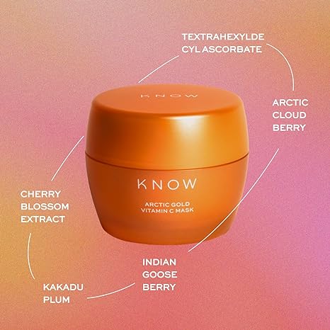 KNOW Beauty Arctic Gold Vitamin C Mask – Brighten Dull Skin, Remove Dark Spots and Pigmentation, Reverse Sun Damage, Boost Collagen, For All Skin Types – With Cloudberry and Tetrahexyldecyl Ascorbate