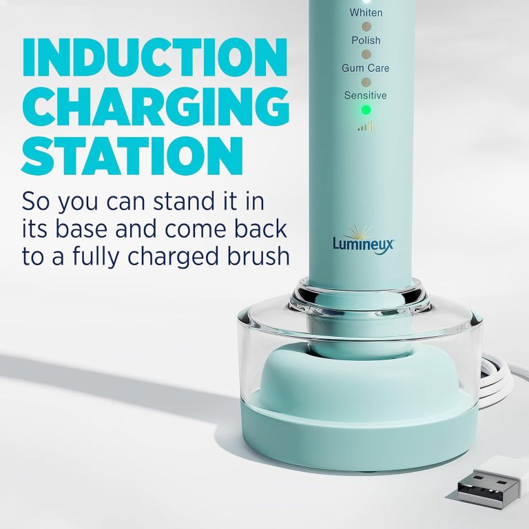 Lumineux Electric Toothbrush for Adults – Bamboo Heads – Includes 2 Super Soft Bristle Bamboo Tooth Brush Heads, Charging Station & USB Charge Cord – Rechargeable