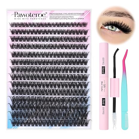 DIY Lash Extension Kit 280pcs Individual Lashes Cluster D Curl Eyelash Extension Kit 50D 9-16mm Mix Thick Lash Clusters with Lash Bond and Seal and Lash Applicator Tool for Self Application at Home (50D-0.07D-9-16MIX KIT)