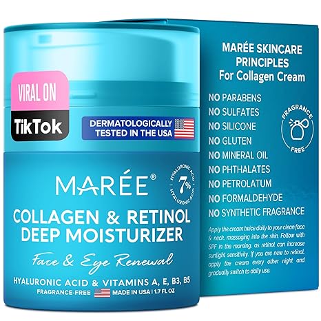 MAREE Face Moisturizer – Collagen Cream for Women – Anti-Wrinkle Eye Balm with Retinol, Hyaluronic Acid – Day & Night Cream for Face & Under Eye – Instant Face Lift Cream with Hydrating Effect – 1.7oz
