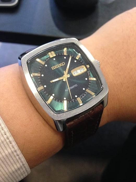 SEIKO Automatic Watch for Men – Recraft Series – Brown Leather Strap, Day/Date Calendar, 50m Water Resistant