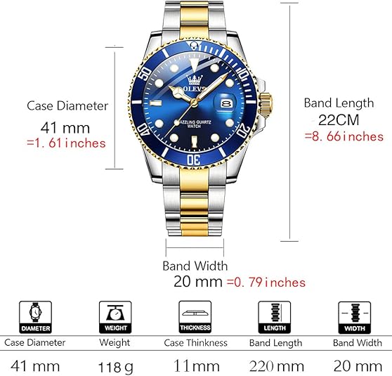 OLEVS Watches for Men with Date Luxury Big Face Waterproof Mens Wristwatch Analog Dress Two Tone Stainless Steel Man Watch Luminous Relojes De Hombre Calendar(Green/Blue/Black Dial)