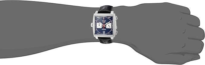TAG Heuer Men’s ‘Monaco’ Swiss Automatic Stainless Steel and Leather Dress Watch, Color:Black (Model: CAW211P.FC6356)