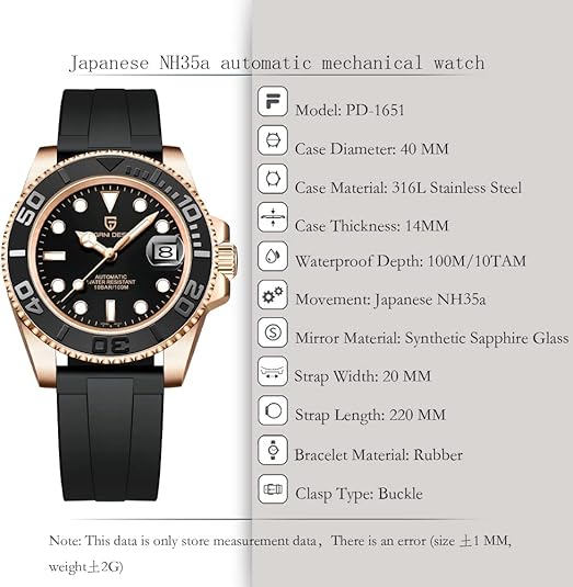 Men Watches Pagani Design Watch for Men Automatic NH35 Mechanical 100M Waterproof Stainless Steel Sapphire Glass Yacht Wristwatch PD-1651