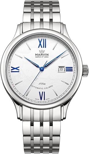 marvin Automatic Watch Swiss Movement Mechanical Luxury Watches for Men with Stainless Steel Strap,Sapphire Glass Dial,Luminous Drawing,Hands and Hour Markers,50m Waterproof