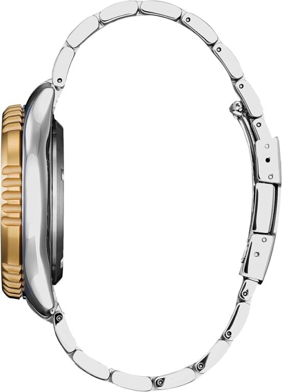 Citizen Men’s Eco-Drive Promaster Dive Fugu Automatic Stainless Steel Watch, Luminous, ISO Compliant, Two Tone Gold/Blue Dial