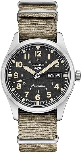 Seiko Men’s SRPG35 Watch, Black Dial, 41-Hour Power Reserve, Stainless Steel Case, Nylon Strap, Water-Resistant