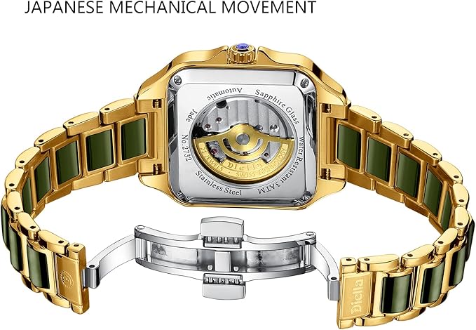 Diella Rectangle Automatic Wrist Watches for Men and Women with Jade