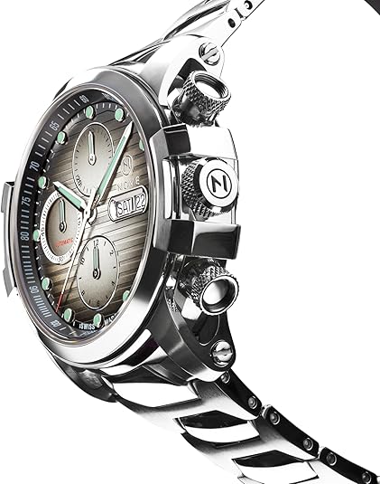 NOVE Modena 500 Swiss Made Automatic Chronograph for Men & Women, 44mm case, 15.07mm Thin, 200m Water Resistant, Day Date Calendar, Stainless Steel Band, O001-02 (Silver)