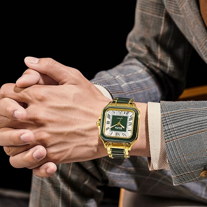 Diella Rectangle Automatic Wrist Watches for Men and Women with Jade