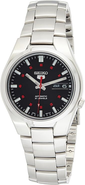 Seiko Men’s 5′ Japanese Automatic Stainless Steel Casual Watch, Color: Black dial (Model: SNK617)