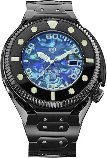 NOVE Atlantean- Swiss Made Automatic Dive Watches for Men, 300m Water Resistant, Date Calendar, Sapphire Crystal, Super-LumiNova, Stainless Steel Band, 50.5mm Watches