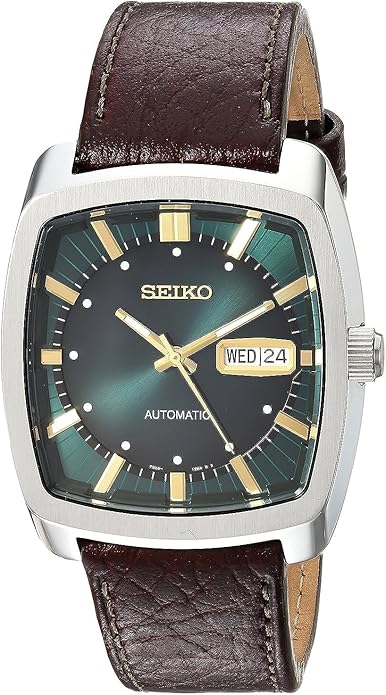 SEIKO Automatic Watch for Men – Recraft Series – Brown Leather Strap, Day/Date Calendar, 50m Water Resistant
