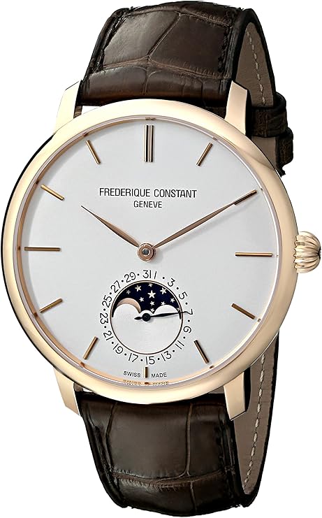 Frederique Constant Men’s FC705V4S9 Slim Line Automatic Moon Phase Watch with Brown Leather Band