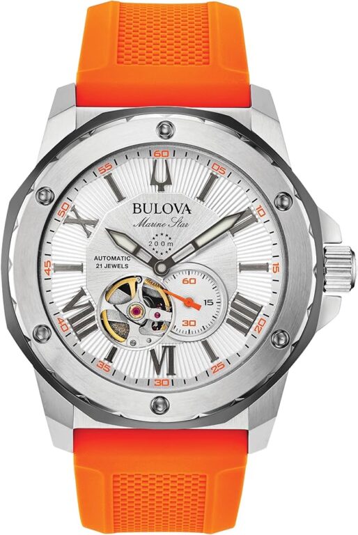 Bulova Men’s Marine Star ‘Series A’ Automatic Watch with Orange Silicone Strap Style: 98A226