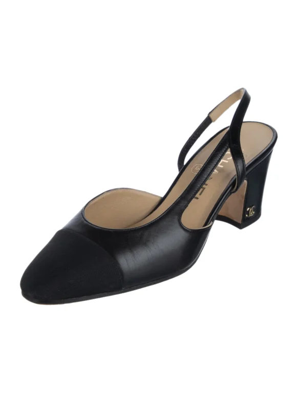 Chanel Interlocking CC Logo Lambskin Slingback Pumps Women’s Size: 5 | IT 35