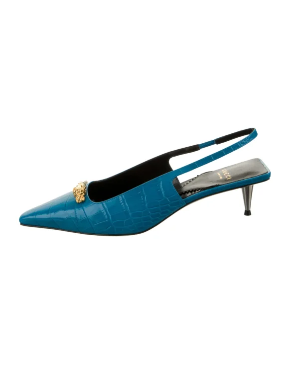 Gucci Embossed Leather Slingback Pumps Women’s Size: 7 | IT 37