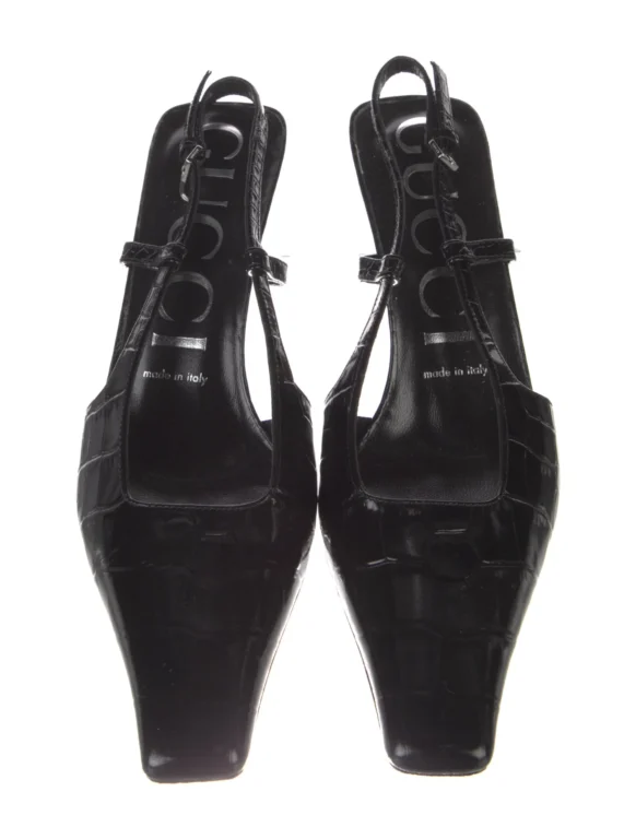 Gucci Embossed Leather Slingback Pumps Women’s Size: 7.5 | IT 37.5