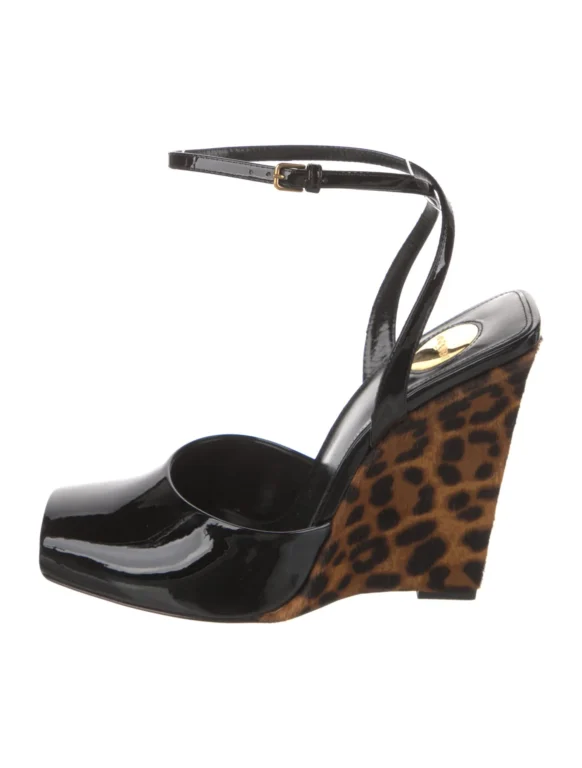 Saint Laurent Patent Leather Animal Print Sandals Women’s Size: 8 | IT 38